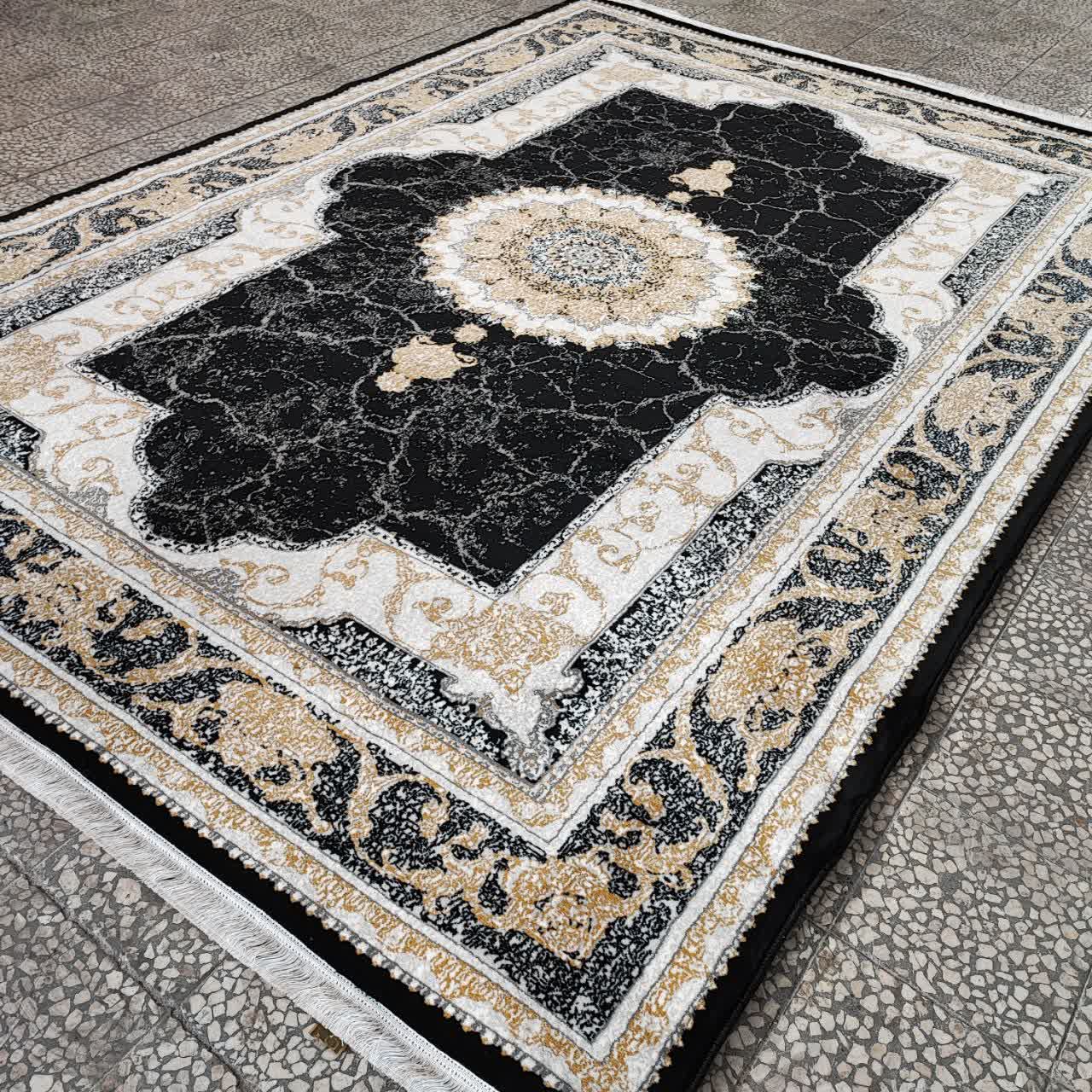 فرش 500 شانه طرح 700 شانه تراکم 1500 مدل نسیم مشکی (ارسال رایگان)