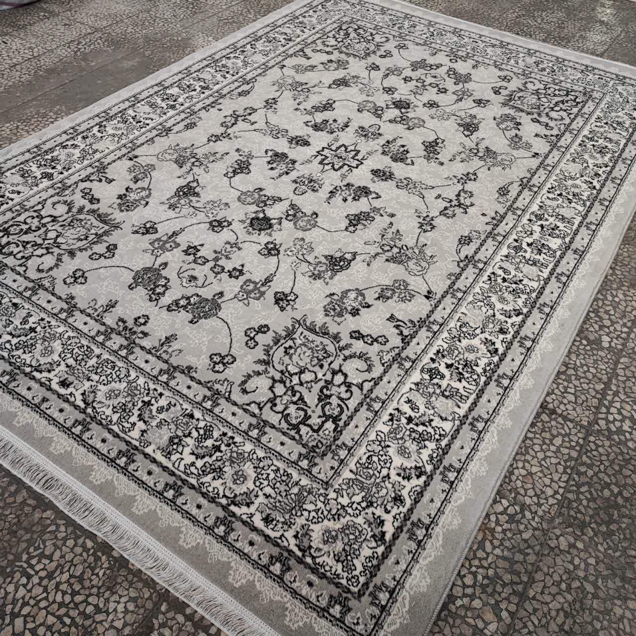 فرش 500 شانه طرح 700 شانه تراکم 1500 مدل گیلدا نقره ای (ارسال رایگان)